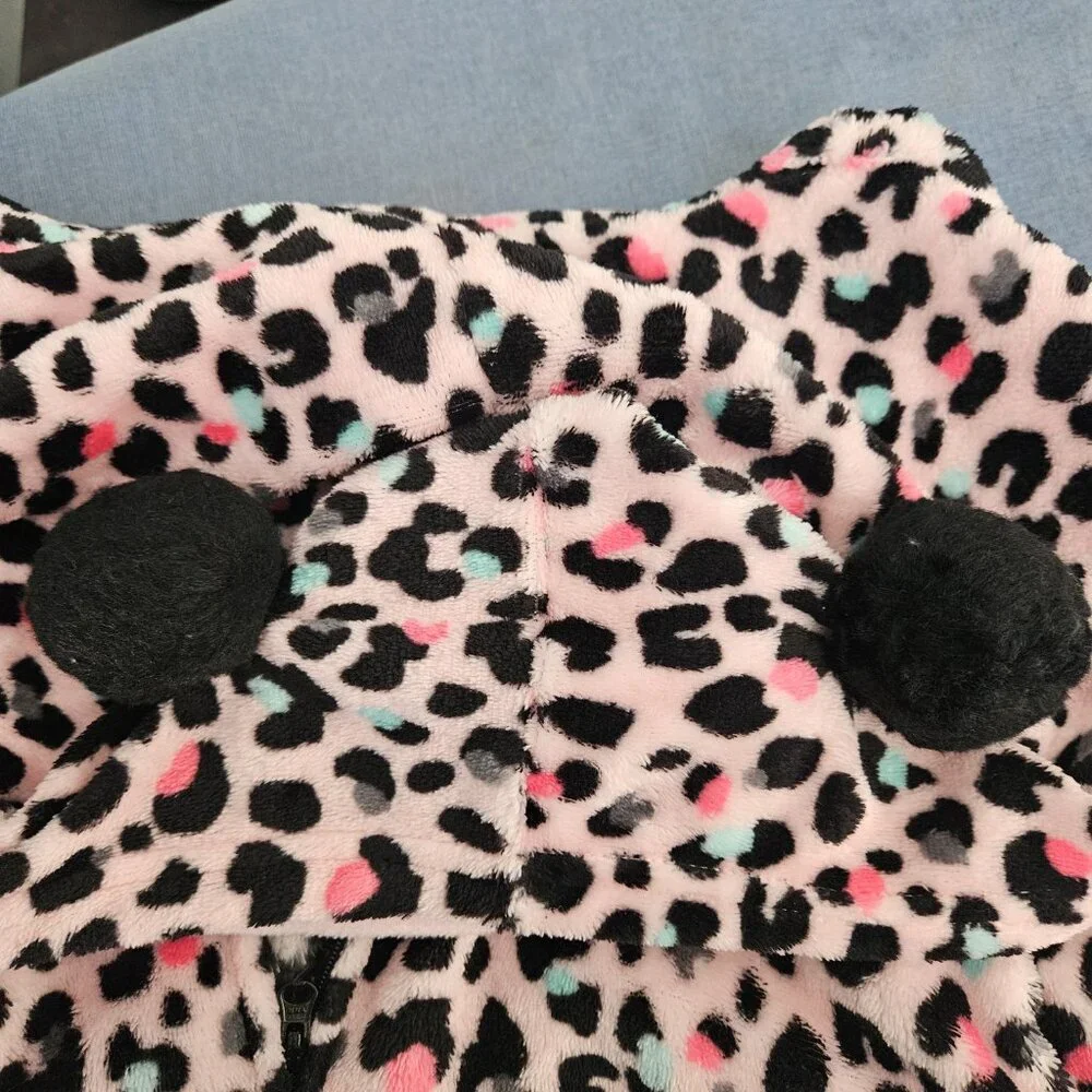 Children's Place Adult Pink Leopard Fleece One Piece Medium Pajamas